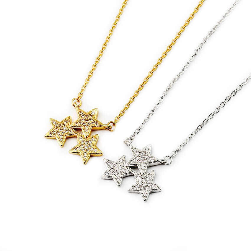 Three Star Necklace Micro Pave Cubic