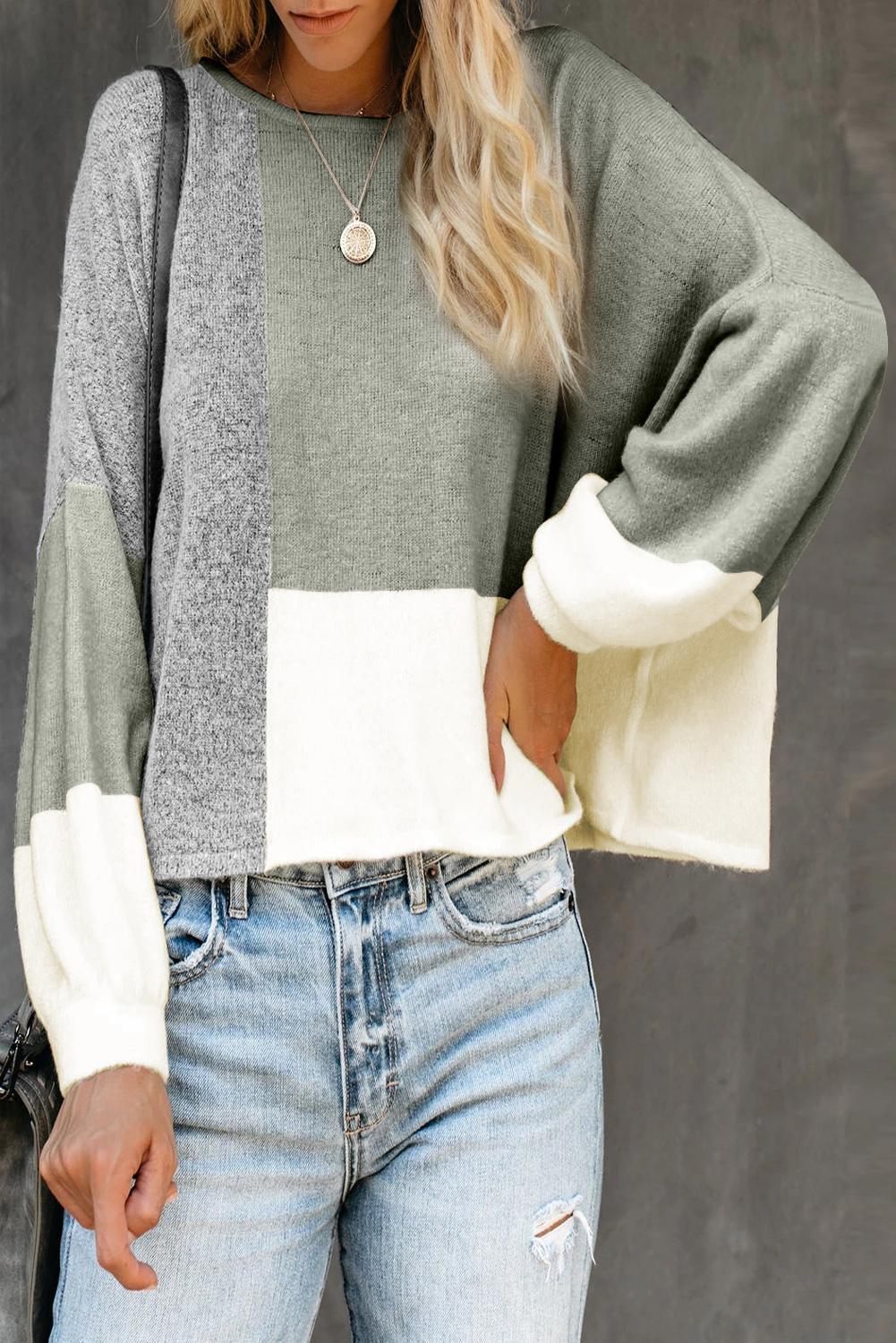 Gray Color Block Loose Sweater