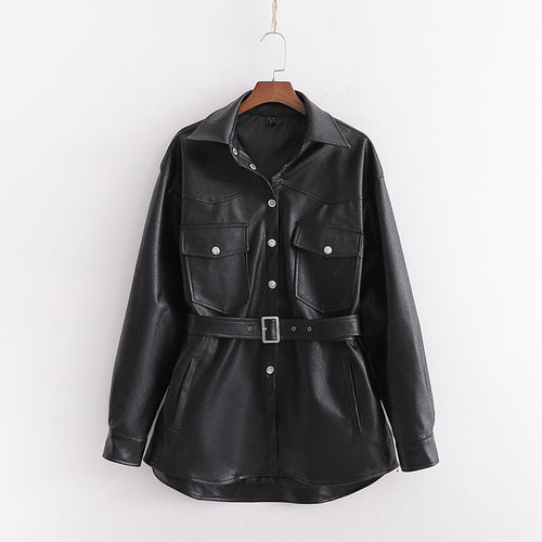Faux Leather Jackets Women PU Black Coat