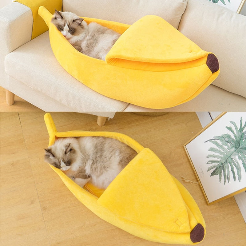 Divertida casa de cama de plátano para gatos, linda y acogedora alfombra para gatos, camas cálidas y duraderas