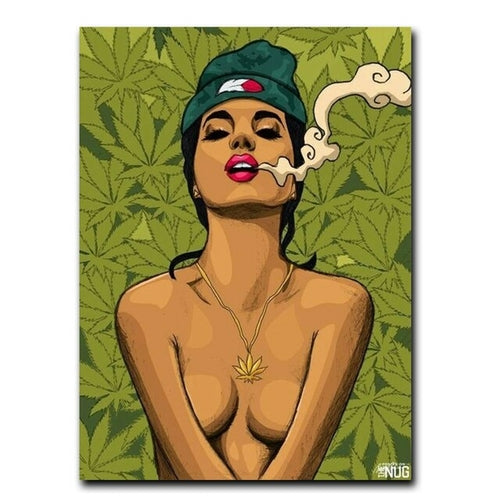 Mädchen, das Gras raucht, Leinwandmalerei, Poster und Drucke, Cuadros-Wandkunst