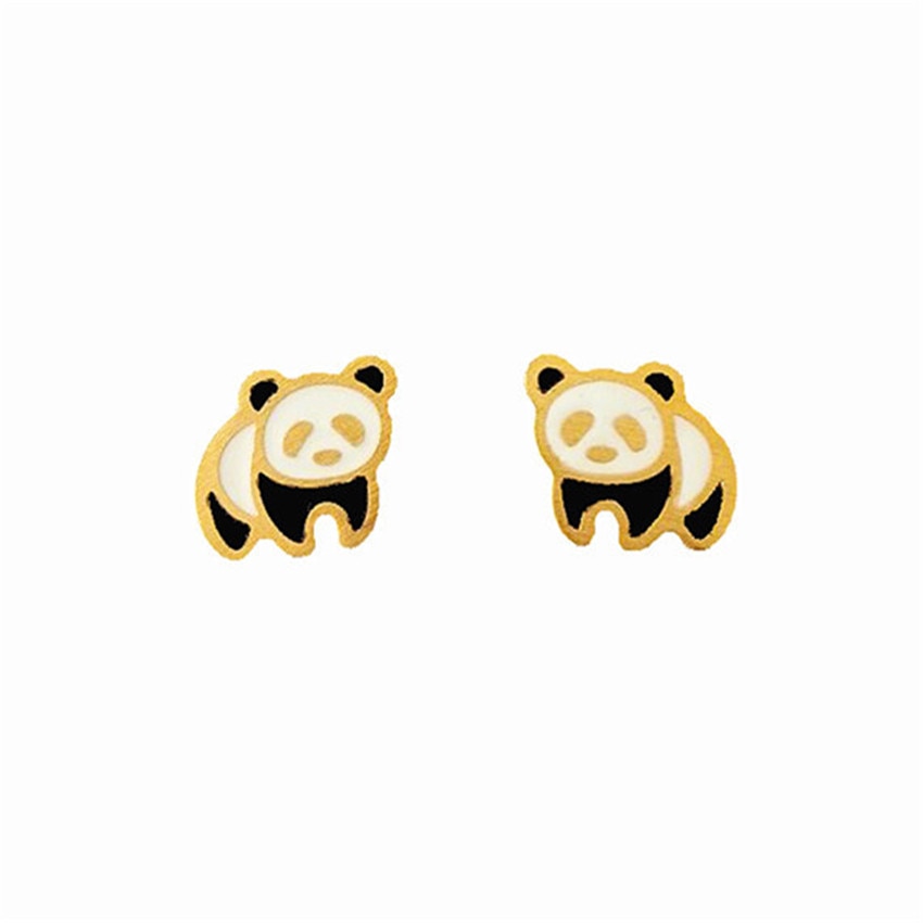 Gold Color Panda Bear Stud Earrings Pendientes