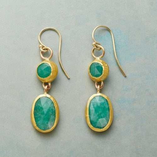 Gorgeous Round Inlaid Green Stones Hook Earrings Fashion Gold Color