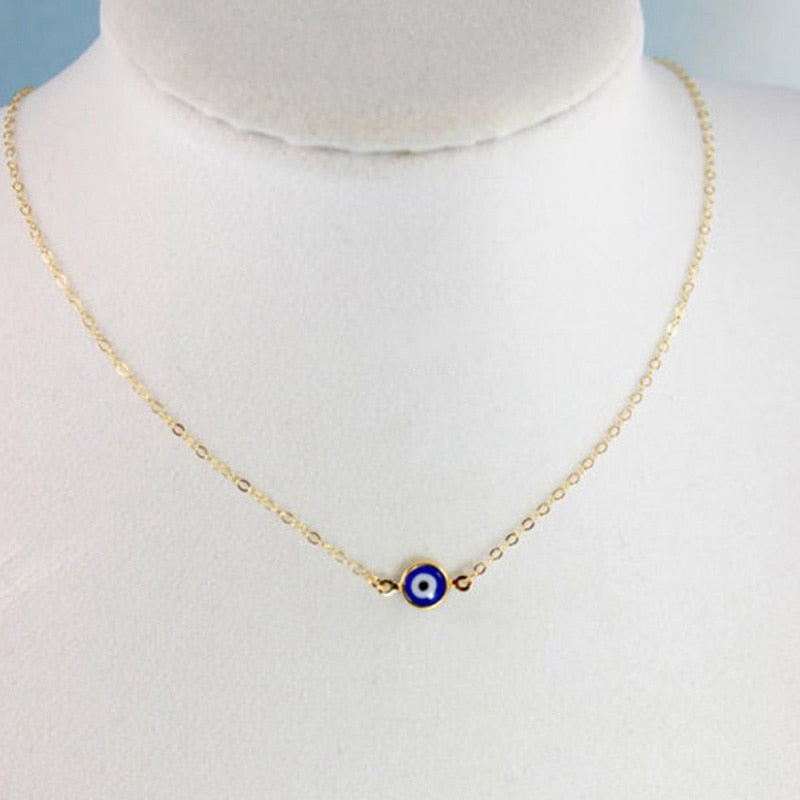 Simple Evil Eye Thin Pendant Women Jewelry Necklace Turkish Lucky Gold Color Choker Chain Round Heart Female Friend Gift