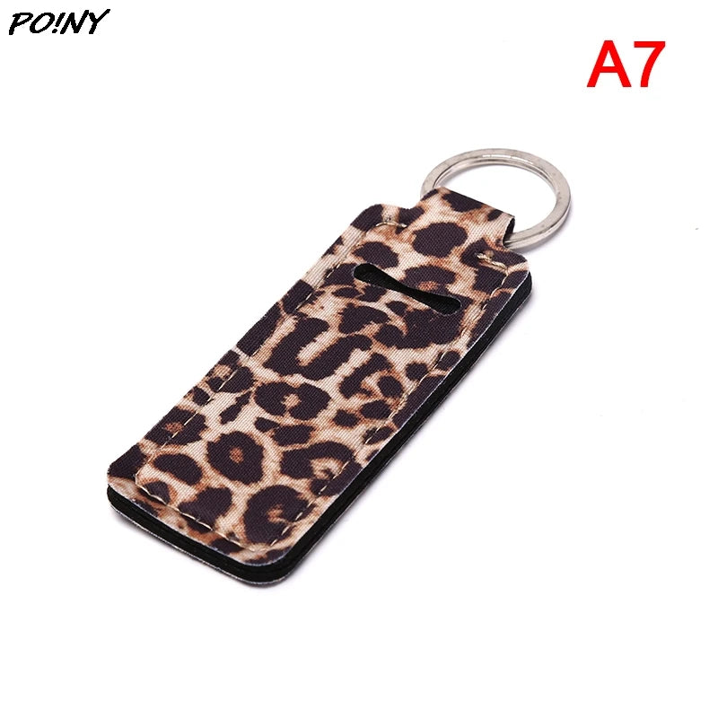 1pc Creative Keychain Neoprene Chapstick Holders Lipstick Cases Cover Portable Balm Holders Marble Style Keyring Party Gifts