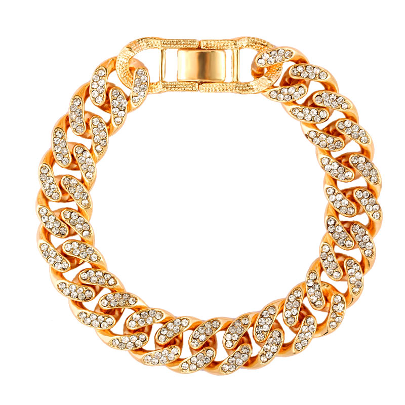 Luxury 12mm Iced Out Cuban Link Chain Bracelet for Women Men Gold Silver Color Bling Rhinestone Bracelet Jewelry