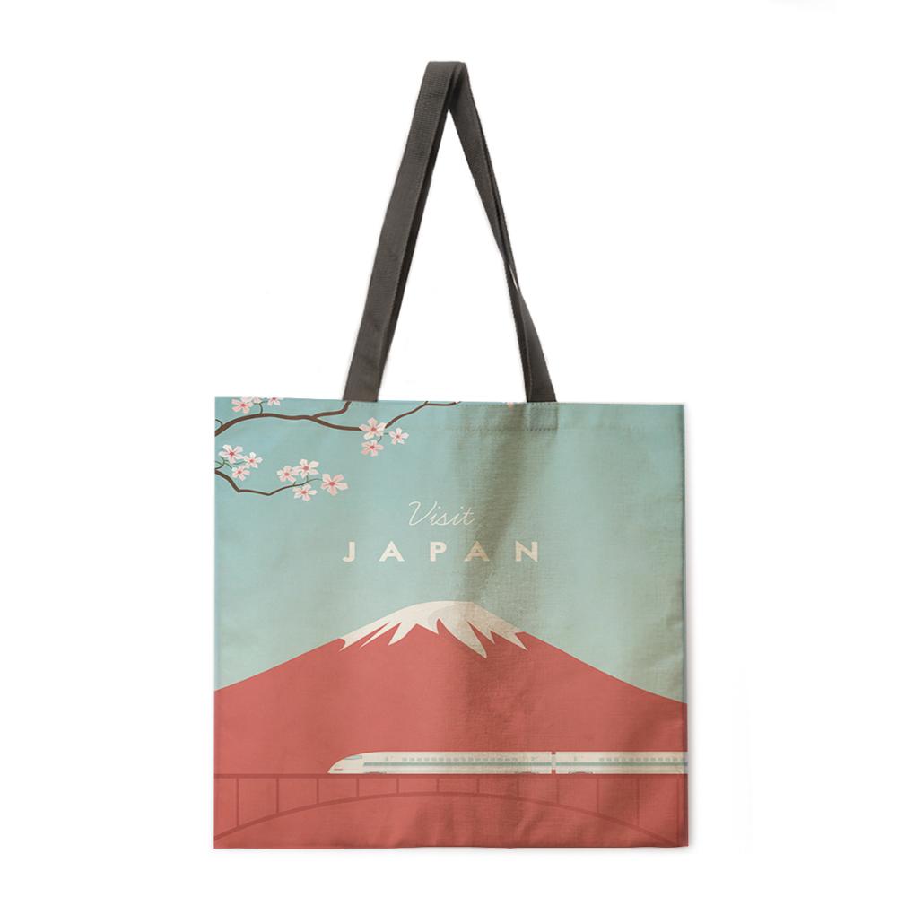Bolso de mano informal para mujer de Monte Fuji japonés, bolso de hombro para mujer, bolso de compras plegable, bolso de mano para playa al aire libre