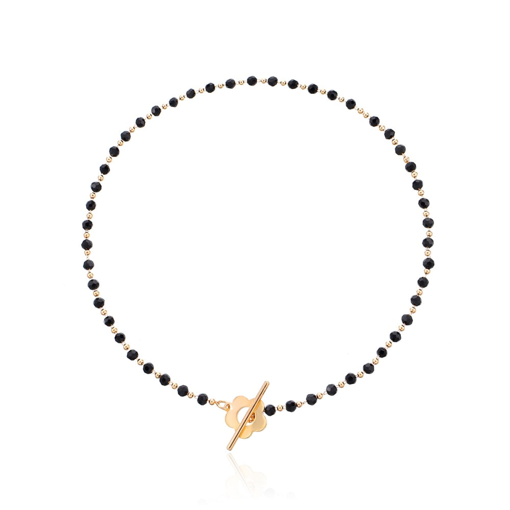 Luxury Black Crystal Glass Bead Chain Choker Necklace For Women Flower Lariat Lock Collar Necklace Gifts