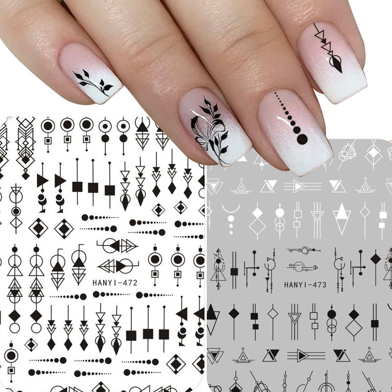 1 Uds. Calcomanías adhesivas 3D para uñas en blanco y negro, decoración artística de uñas con letras en inglés, diseño de manicura DIY, regalo de Navidad y Año Nuevo