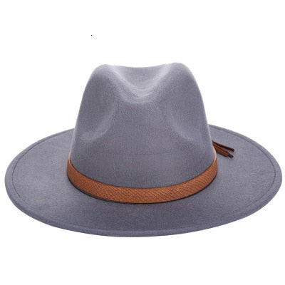Women Wide Brim Wool Felt Jazz Fedora Hats Panama Style Ladies Trilby Gambler Hat Party Cowboy Sunshade Cap