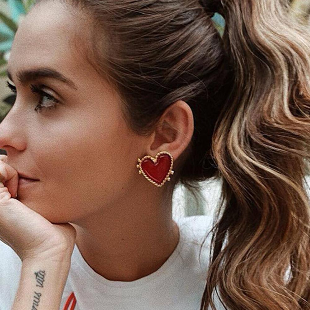 Design Red Heart Stud Earring Women Metal Gold Color Eye Heart Lips Wedding  Statement Earrings Party Jewelry