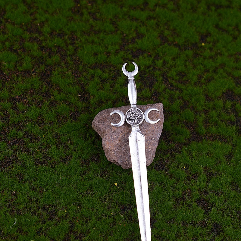 Witch Sword Crescent Moon Goddness Hair Stick Pagan Occulet Hairpin Amulet Spirit Hair Jewelry For Women