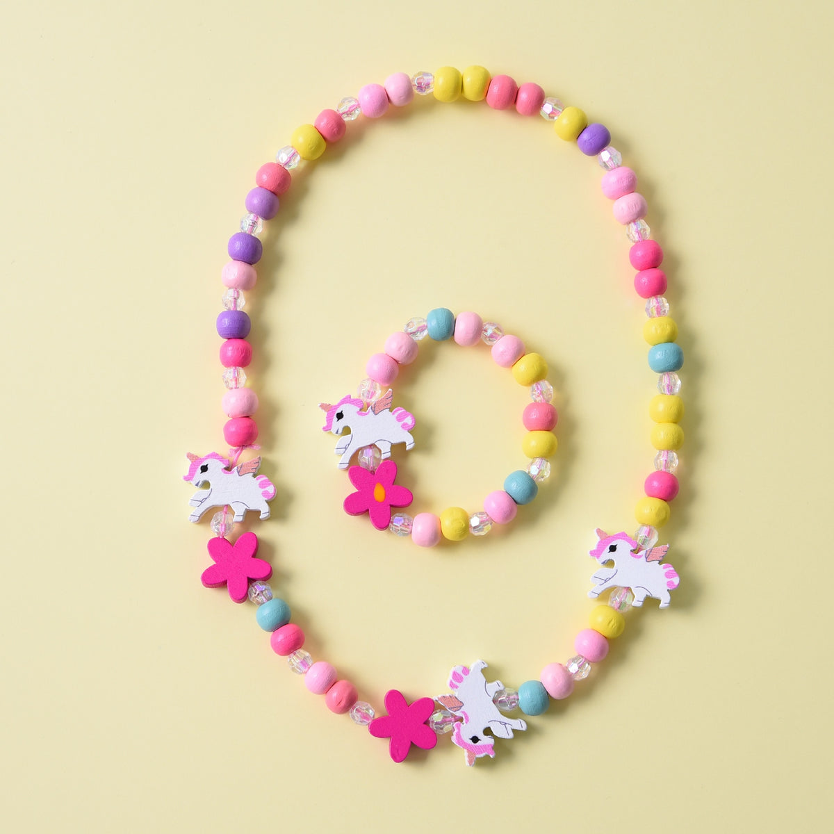 2pcs/Set Natural Wood Beads Jewelry Cute Animal Pattern Necklace Bracelet For Children Party Jewelry Girl Birthday Gift