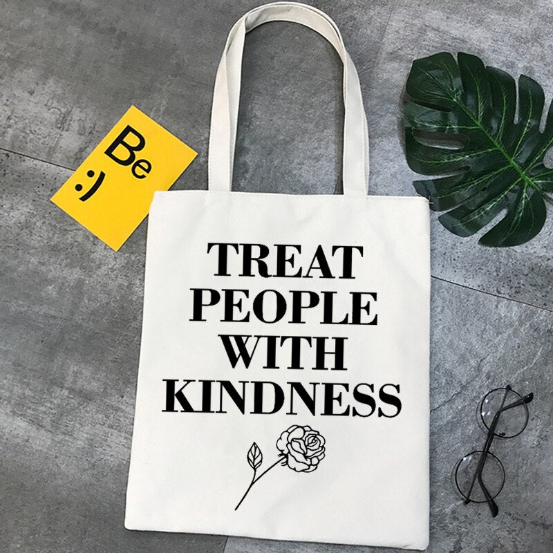 Treat People with Kindness Letter Casual Harry Styles Fashion Canvas Big Capacity Harajuku Women New Fun Vintage Umhängetasche