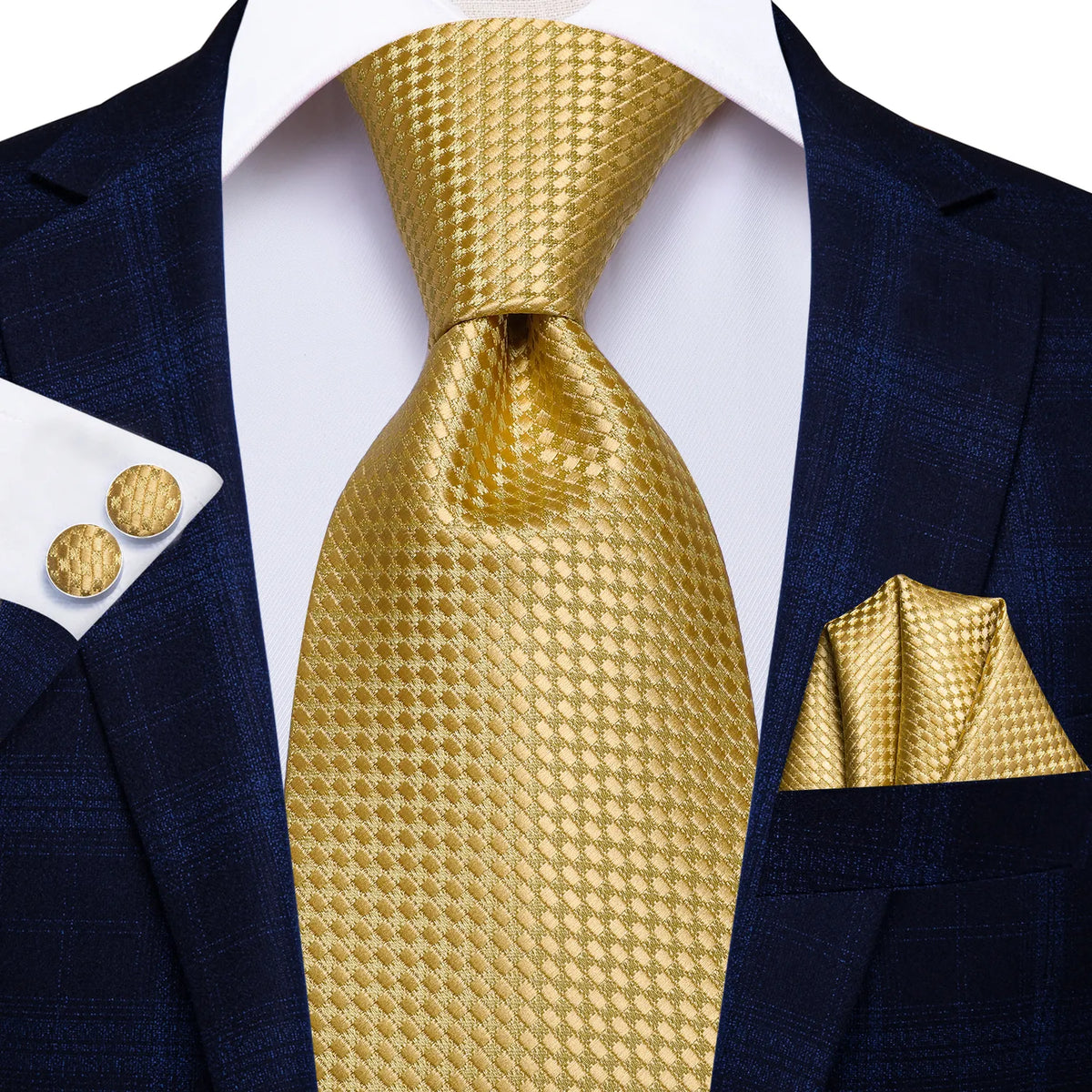 Hi-Tie Solid Gold Yellow Silk Ties For Men Handky Cufflinks Set Fashion Gift For Men's Tie Wedding Business Necktie