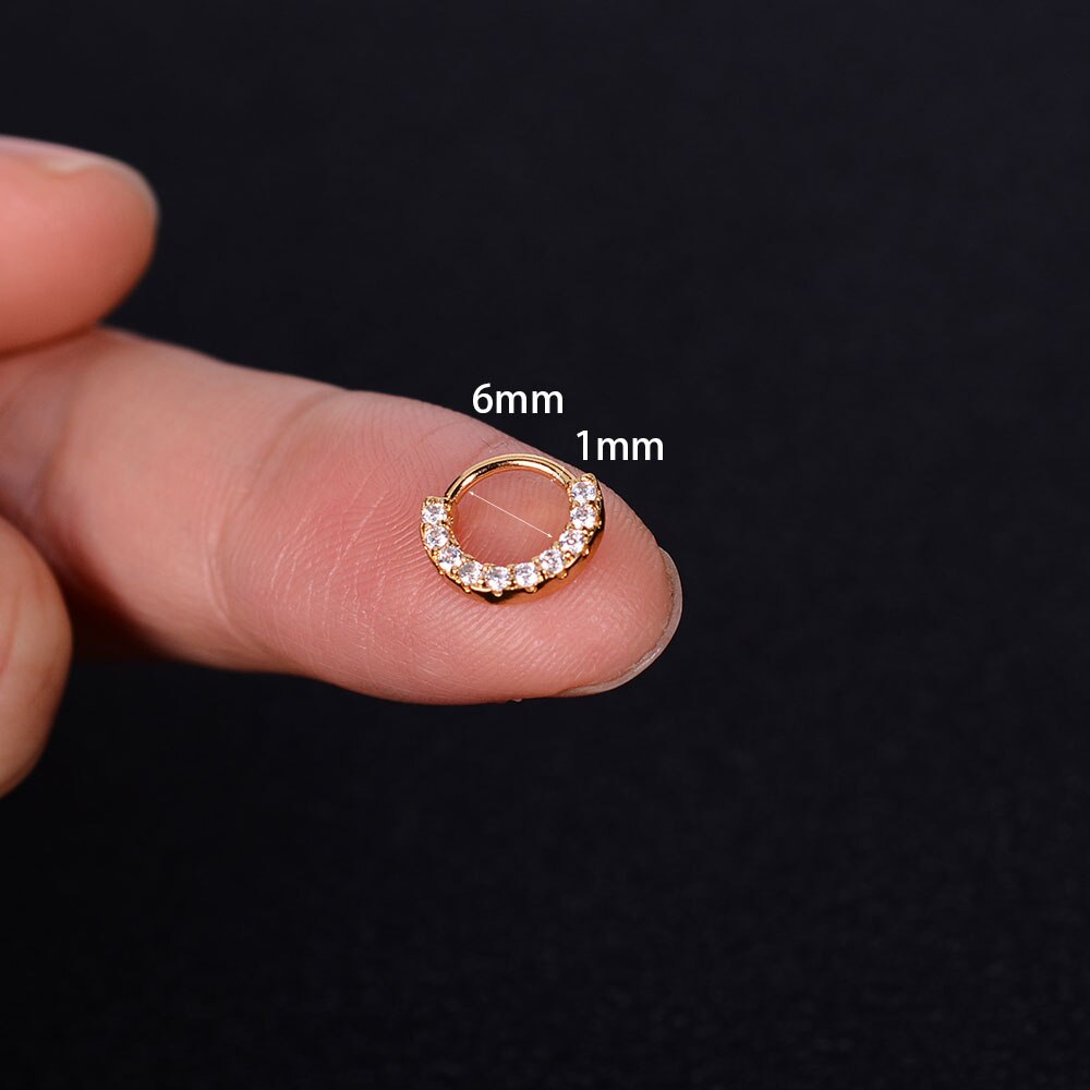 1Pcs Crystal Zircon Nose Hoops Ring Studs Cartilage Tragus Daith Forward Helix Earrings Rope Septum Piercing Hinge Body Jewelry