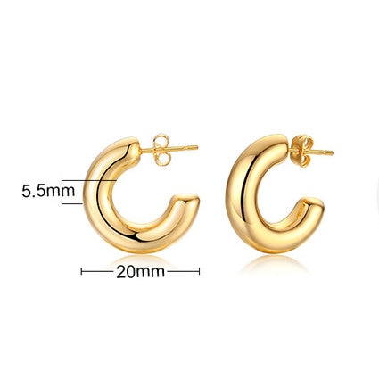 Stylish 18K Gold Plated Stainless Steel 20mm CC Shape Hoop Earrings For Women Circle Earrings Party Jewelry Gifts