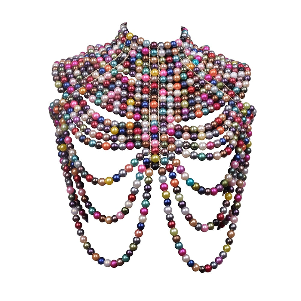 Frauen Perle Körperketten BH Schal verstellbare Größe Schulter Halsketten Tops Kette Brautkleid Perlen Körperschmuck