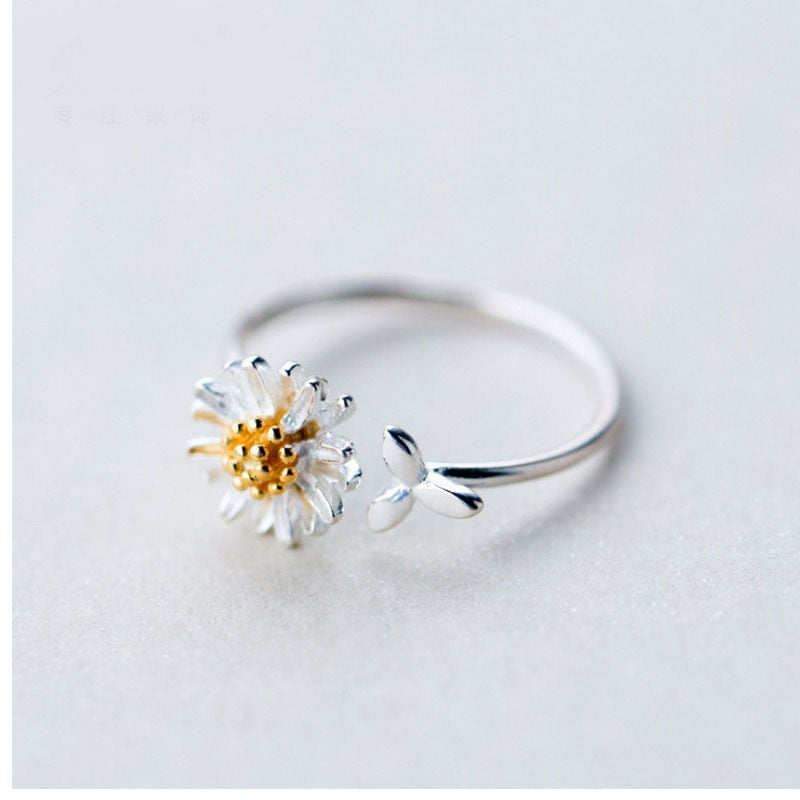 Vintage Daisy Flower Rings For Women Korean Adjustable Opening Finger Ring Bride Wedding Engagement Statement Jewelry Gif