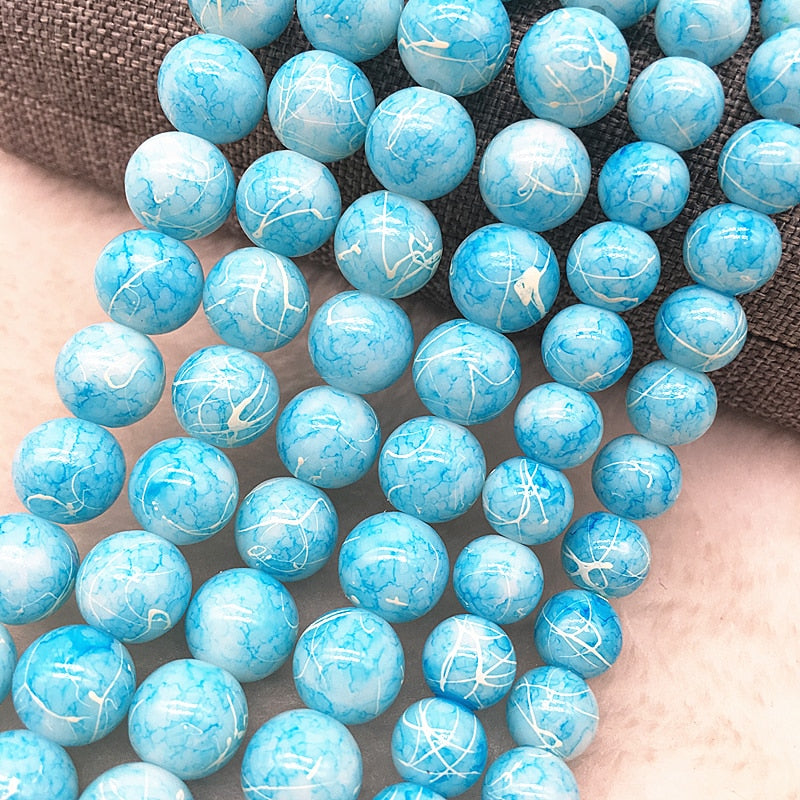 4/6/8/10mm Glass Beads Round Loose Spacer Beads Pattern For Jewelry Making DIY Bracelet Necklace
