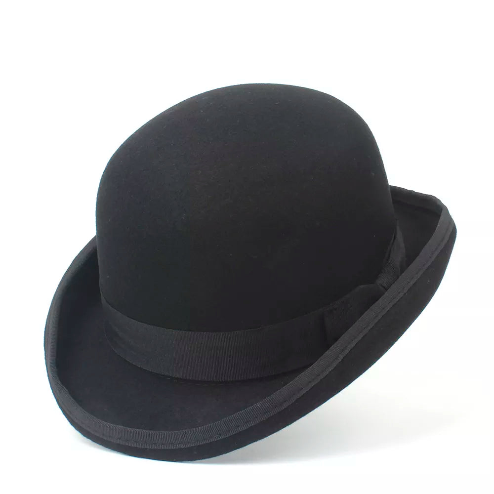 4Size 100% Wool Women Men Bowler Hat Pure Crushable Dome Fedora Hat Traditional Billycock Groom Cap