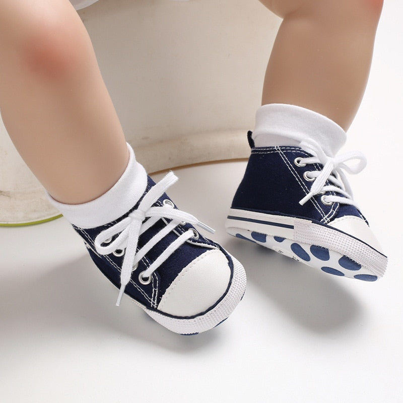 Baby Canvas Classic Sports Sneakers Newborn Baby Boys Girls Print Star First Walkers Shoes Infant Toddler Anti-slip Baby Shoes 13-18 Months