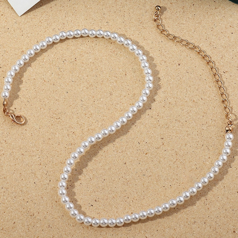 Vintage Style Simple 6MM Pearl Chain Choker Necklace For Women Wedding Love Shell Pendant Necklace Jewelry