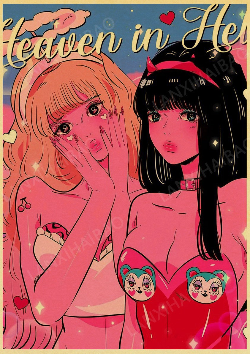 Ins Japanese Anime Decorative Posters Cartoon Sweet Girl DIY Wall Sticker Retro Poster Kraft Paper Prints Kawaii Room Decor Gift
