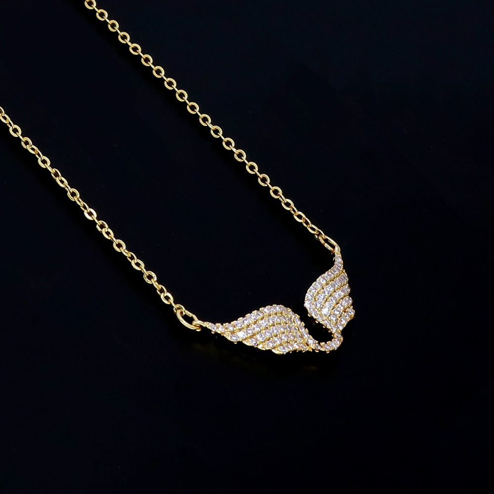 Jewellery Women Chain Custom Necklace Angel wings Gold Plated Zircon Feather Necklace