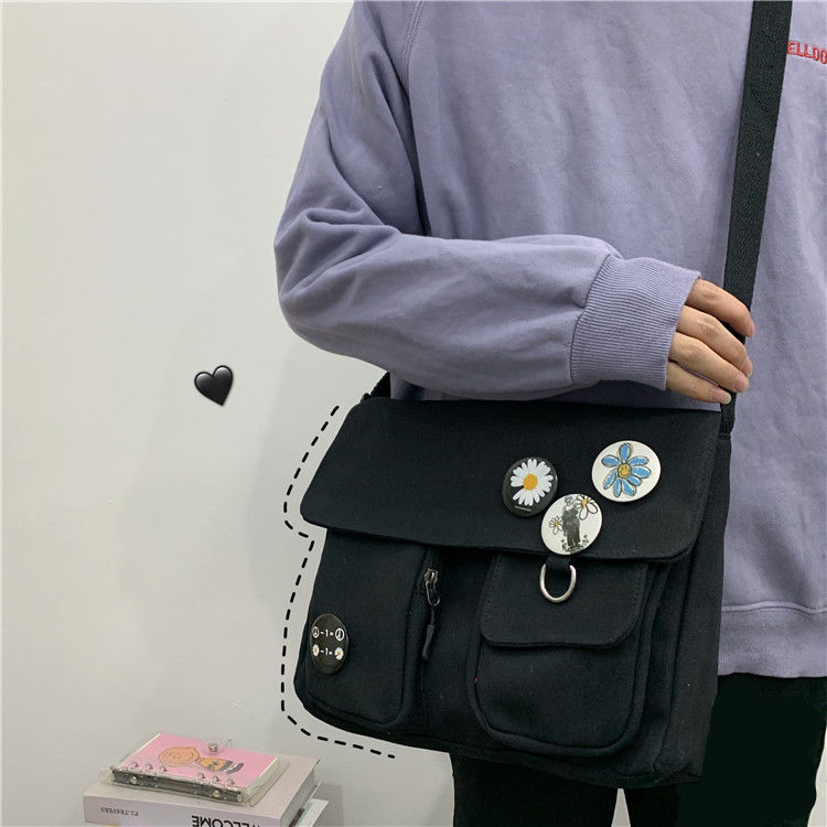 Canvas Crossbody Bags Youth Fashion Casual Large Capacity Ladies Shoulder Bag Solid Color Women Messenger Bags with Pendant