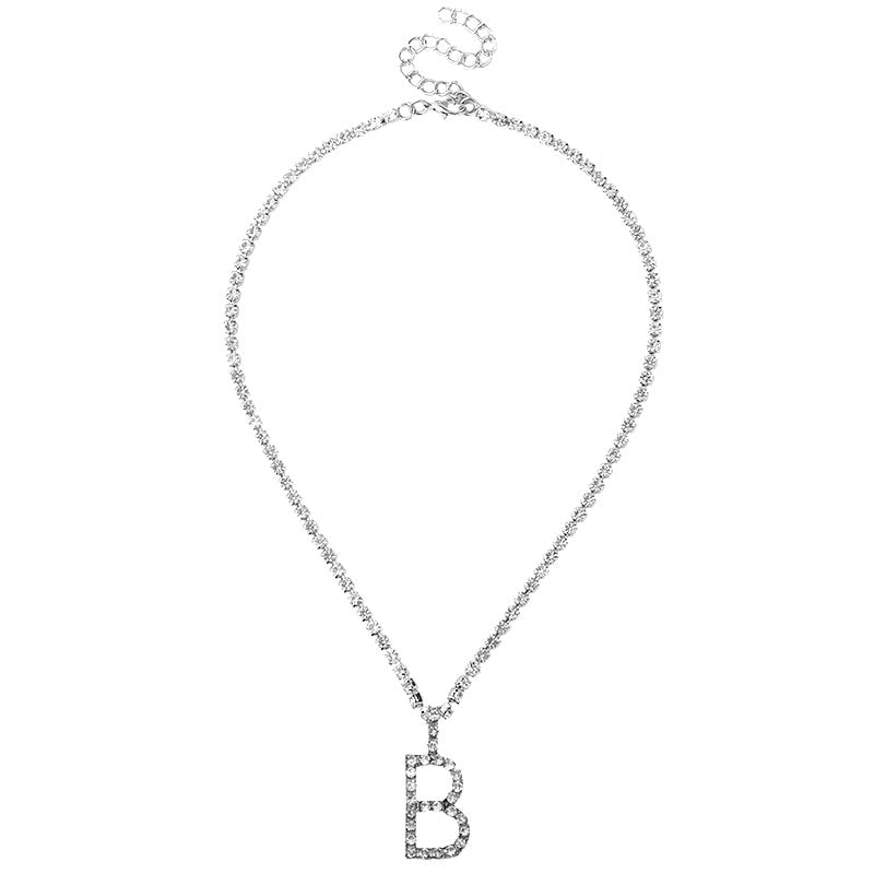 A-Z Letter Initial Pendant Necklace Silver Color Tennis Chain Choker Necklace Female Statement Jewelry