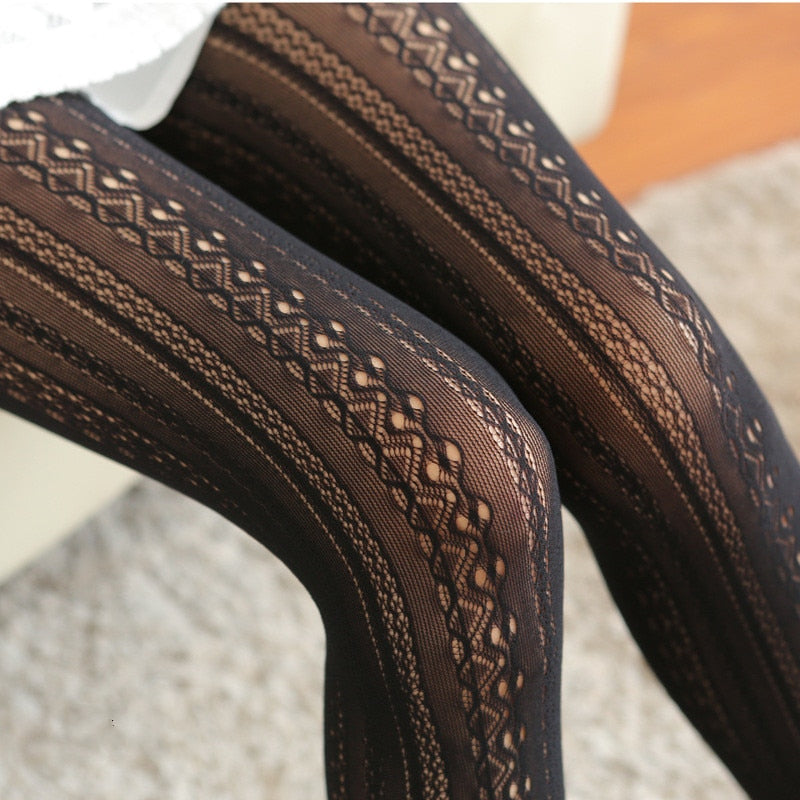 Autumn Women Lolita Tights Lace Stockings Woman Hollow Out White Female Pantyhose Stockings Tattoo Tights Pattern
