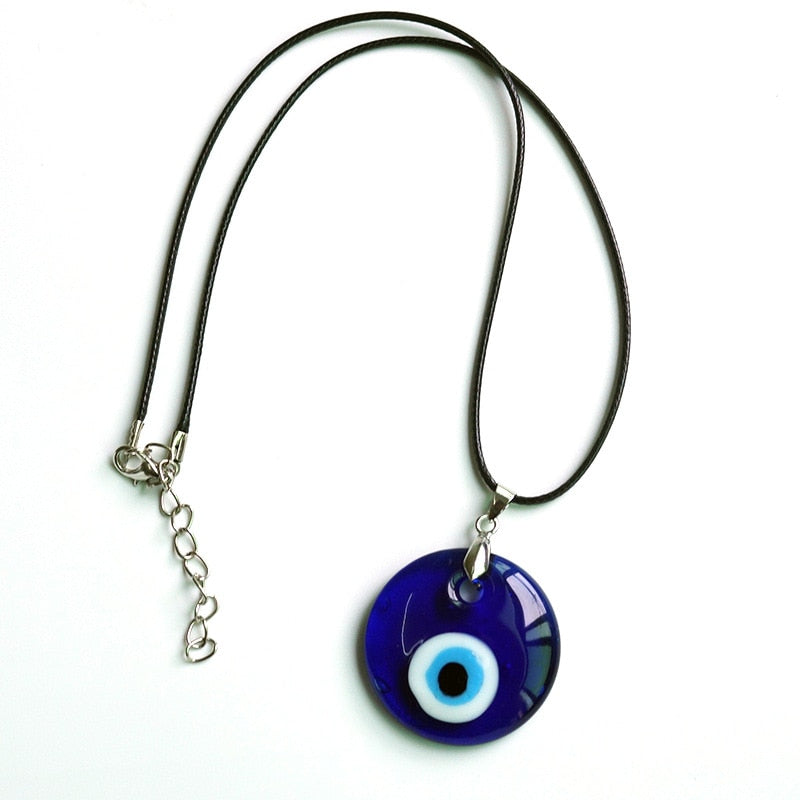 Antique 25MM 30MM 35MM Deep Sea Blue Evil Eye Pendant Necklace Turkish Blue Eye Choker Glass Eye Leather Rope Chain Jewelry Gift