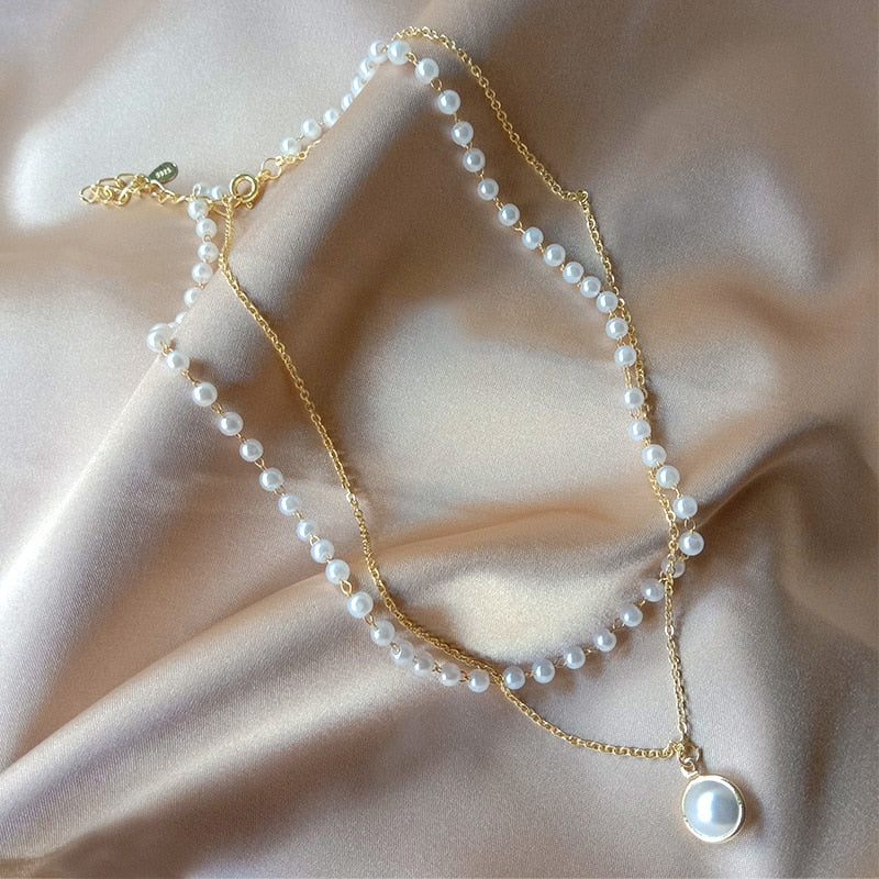 Perlen Damen Halskette Kpop Perle Choker Halskette Gold Farbe Goth Chocker Schmuck am Hals Anhänger Kragen für Mädchen