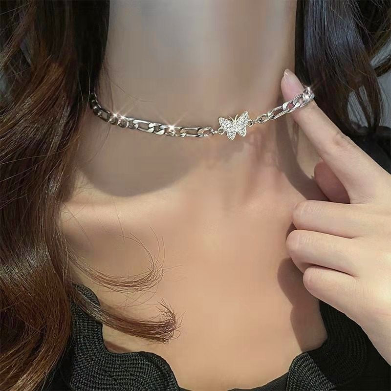 Silver Color Irregualr Choker Necklace for Women Love Heart Crystal  Clavicle Chain Necklace Wholesale Jewelry