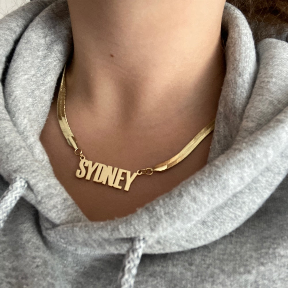Custom Snake chain Necklace Name Necklace Personality Nameplate Necklace Jewelry Gift for Women Mom Girl