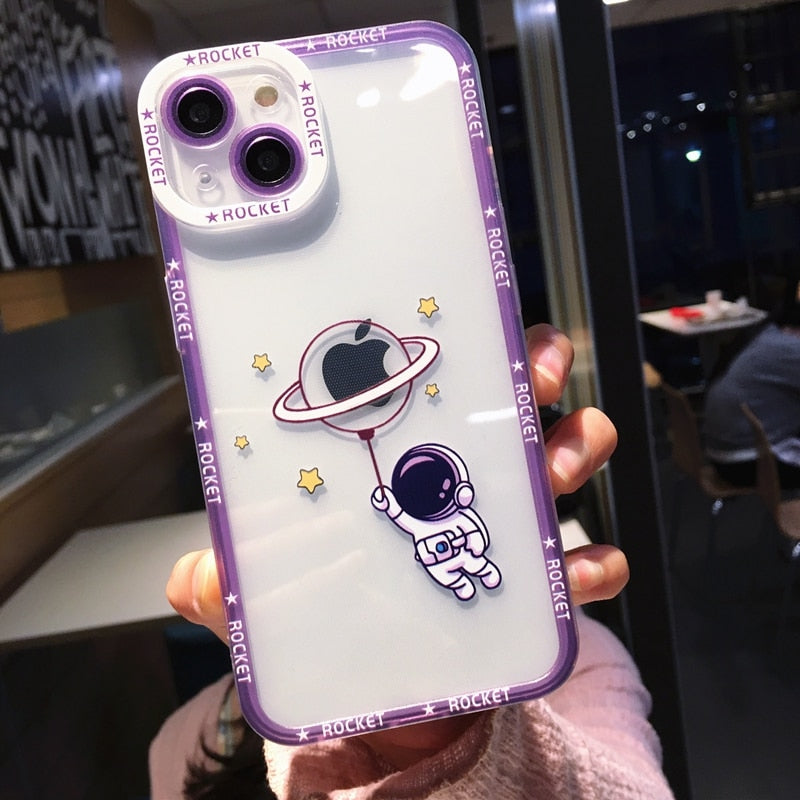Soft Transparent Astronaut Phone Case For iphone 11 12 13 14 Pro Max XS X XR 7 8 Plus Shockproof Bumper Silicone Cases Cover