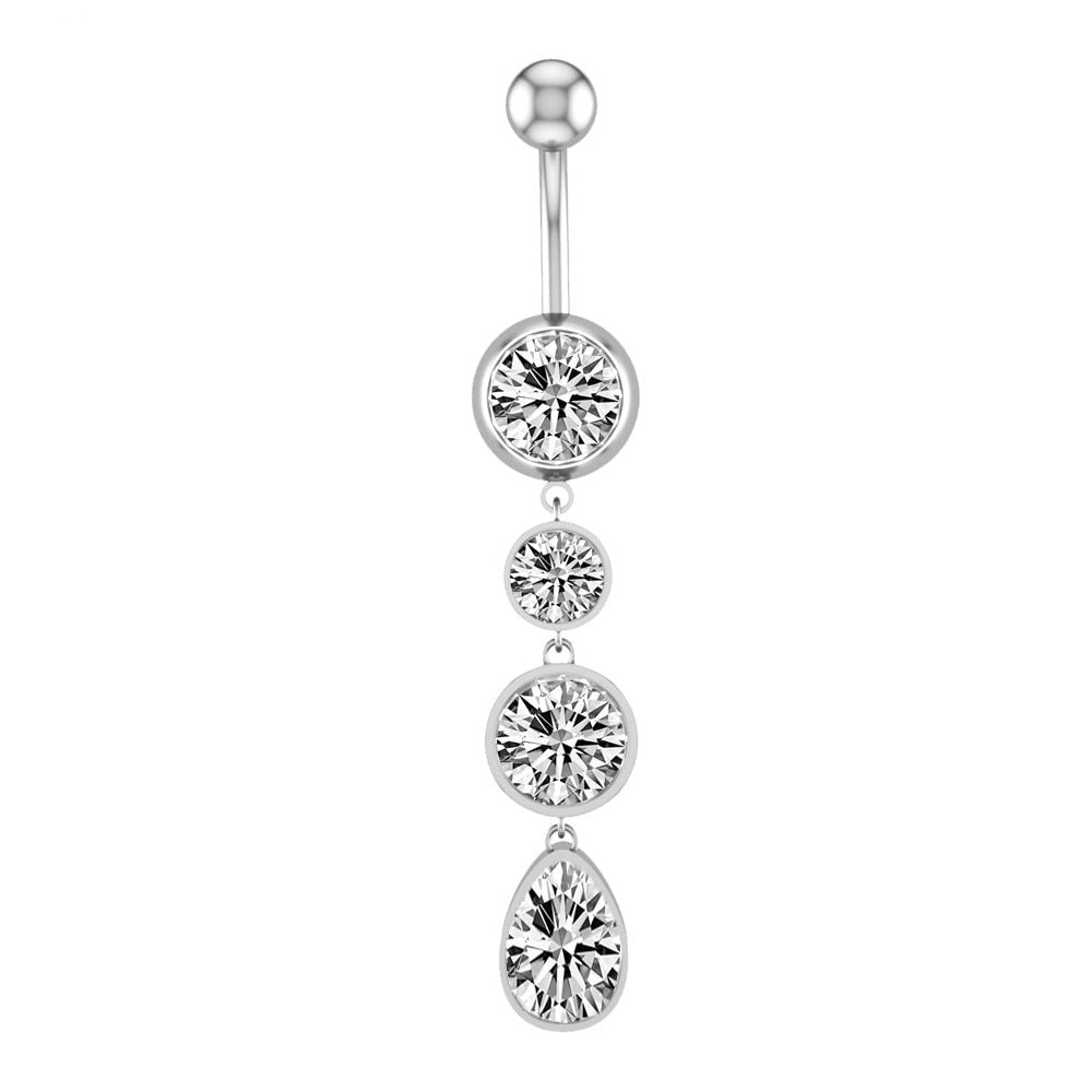 1pc Flower Heart Dangled Belly Navel Piercing Button Ring 14G Stainless Steel CZ Crystal Opal Ombligo Woman Body Jewelry