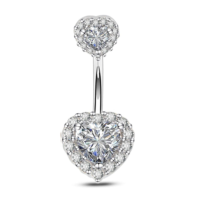 Dangling Navel Belly Button Ring Oreja 14G Double Round Cubic Zirconia 316L Surgical Steel Belly Piercing Jewelry