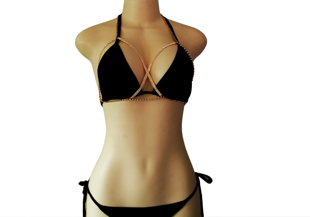 Strand-BH Körperschmuck Glänzende Neo Gothic Kupfer Brustkette für Frauen Bohemian Geometrisch