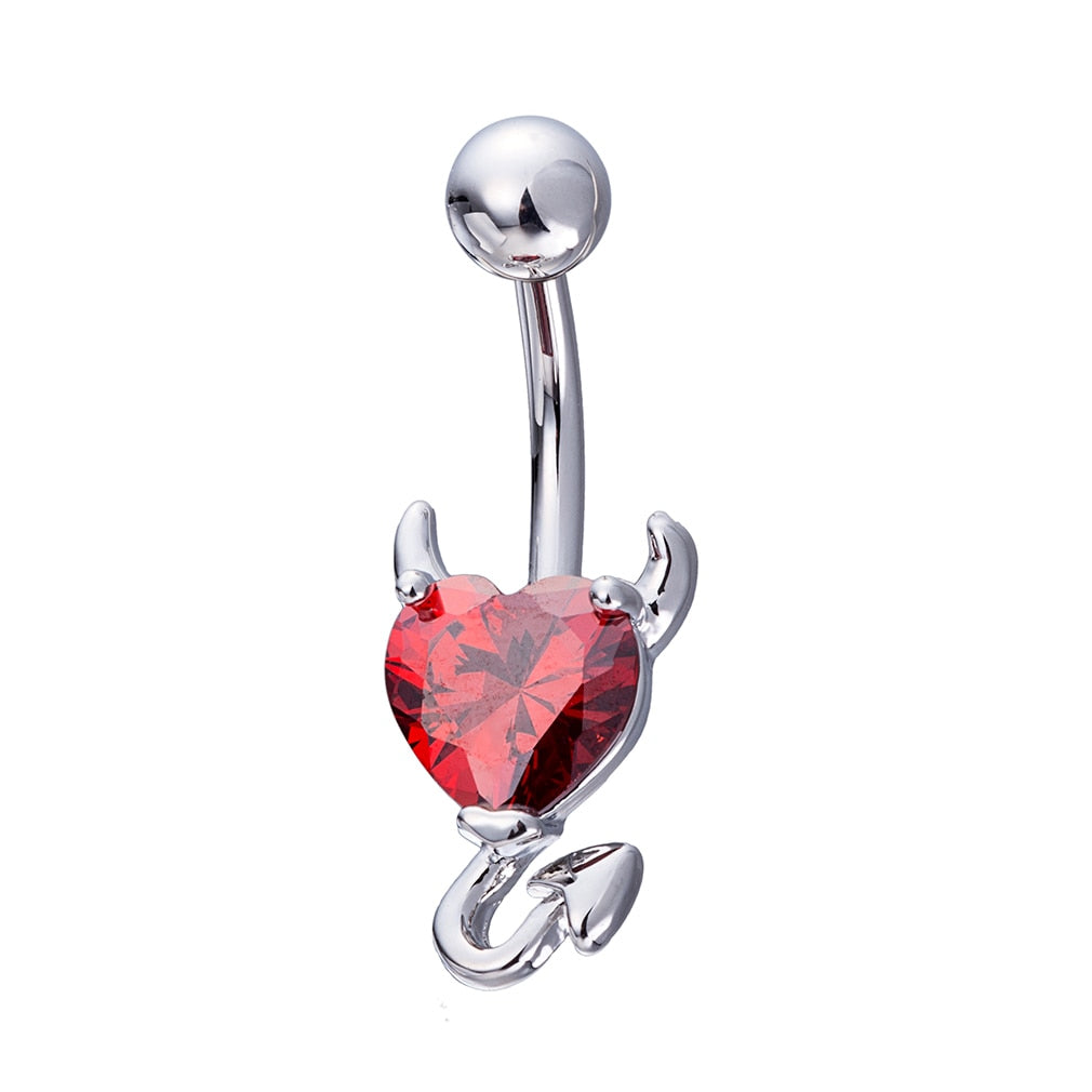 Love Annie Heart Navel Belly Button Rings Devil Shape Red CZ Belly Piercing Stainless Steel Body Jewelry Women Gift