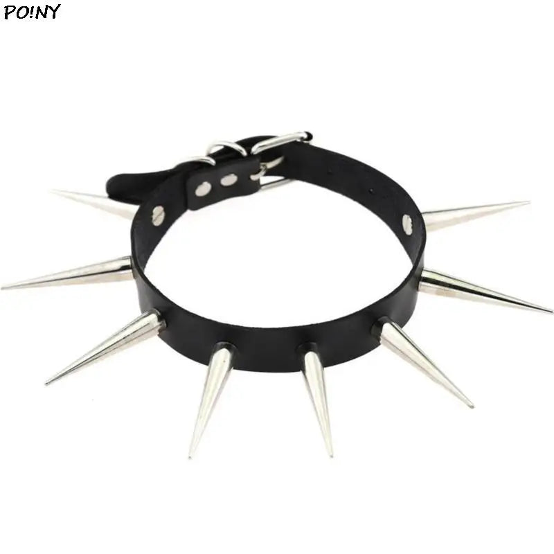 Long Spike Choker Punk Faux Leather Collar For Women Men Cool Big Rivets Studded Chocker Goth Style Necklace Accessories