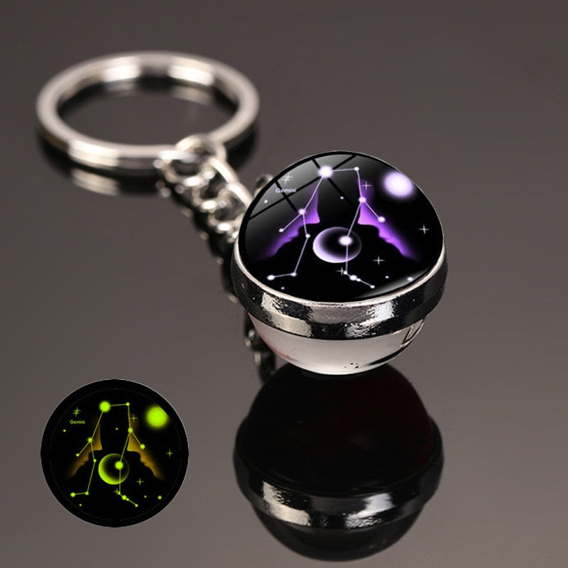 12 Constellation key ring Starry Sky Luminous Keychain Time Stone Glass Ball Key Chain Accessories Pendant Key Chain Gifts