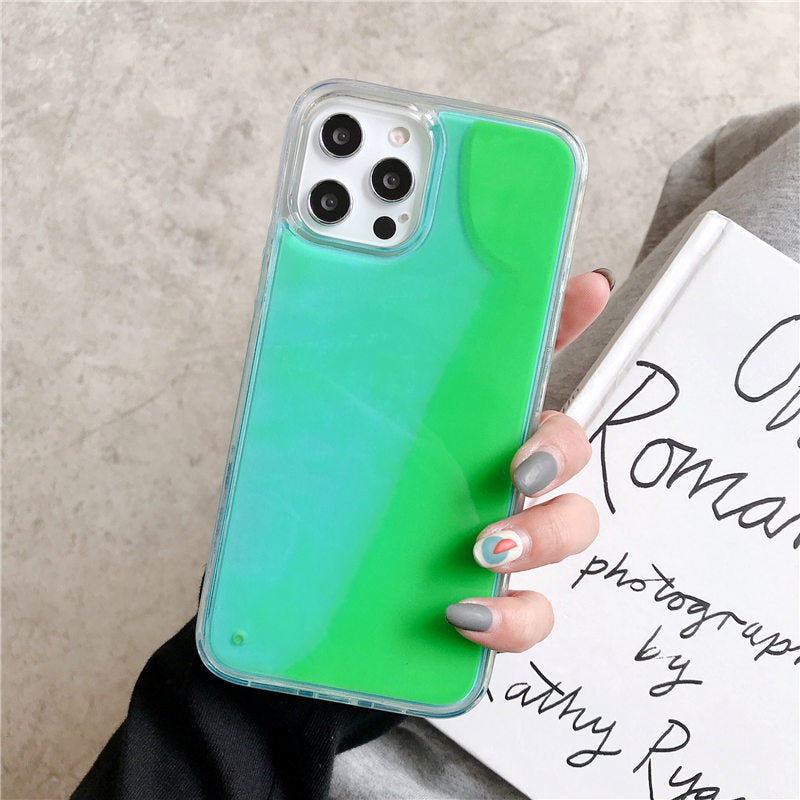 Quicksand Luminous Phone Case For iPhone 12 11 12 Pro Max XR XS Max X 7 8 Plus 12 Mini 12Pro 12 11 Glitter Neon Sand Back Cover