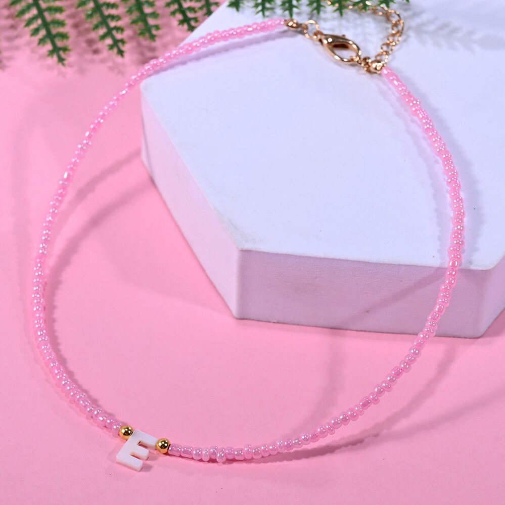 Bohemia Beaded Choker Necklace For Women Short Boutique DIY A-Z Letter Shell Pendant Female Neck Chains Bead Party Jewelry