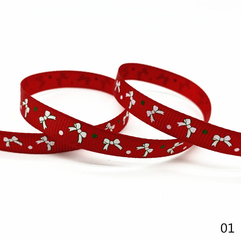5 Yards 10 mm Weihnachtsband bedruckte Ripsbänder zum Verpacken von Geschenken, Hochzeit, Dekoration, Haarschleifen, DIY