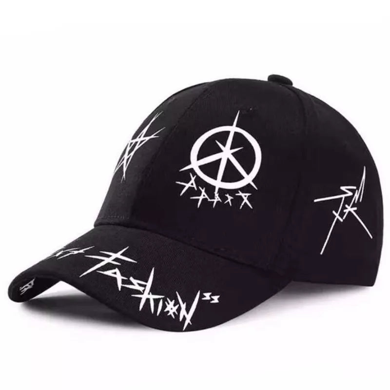 YOYOCORN New Student Young Men And Women The Spring Summer Sun Hat Cap And White Color Matching Pentagram Graffiti Baseball Cap