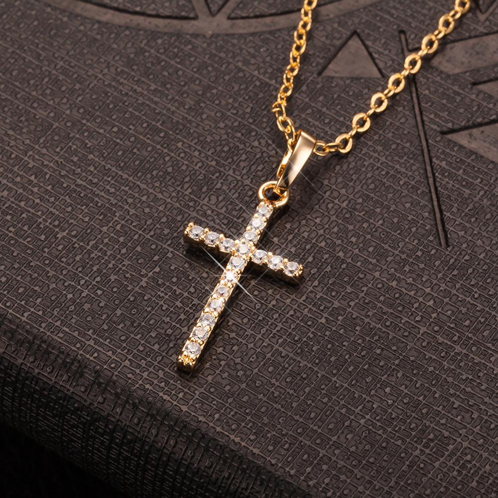 Cruz femenina colgantes oro negro Color cristal Jesús Cruz colgante collar joyería para hombres/mujeres