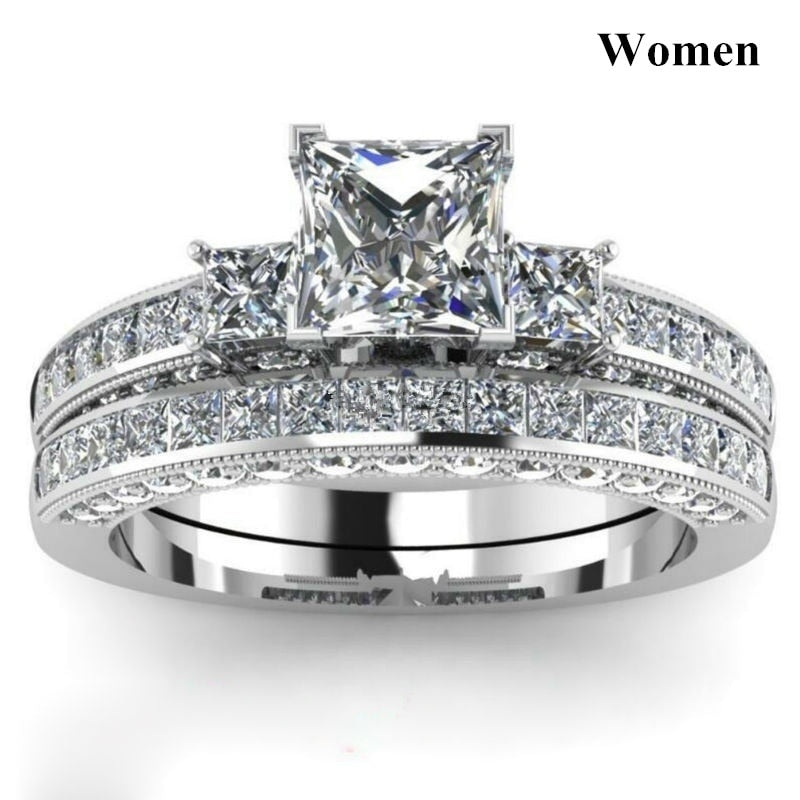 Couple Rings Women Exquisite Rhinestones Zirconia Rings Set Simple Stainless Steel Men Ring Jewelry For Lover Gifts