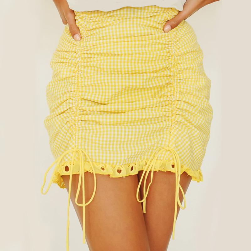 High Waist Ruched Lace Trim Mini Skirt